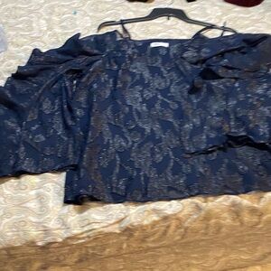 Tinsel Navy Blue Off-Shoulder Blouse